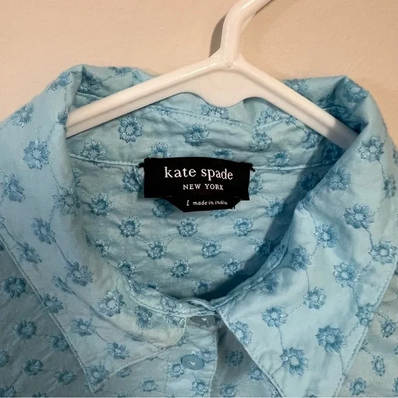 Kate Spade Light Blue Embroidered T Shirt Dress with Belt - Picture 10 of 11